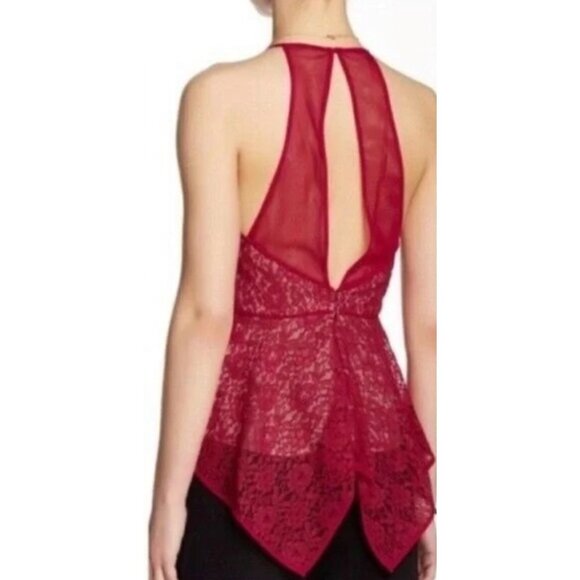 BCBGMaxAzria Larke Dark Navy Lace Cutout Peplum Top Dark Navy 4 - Picture 3 of 13